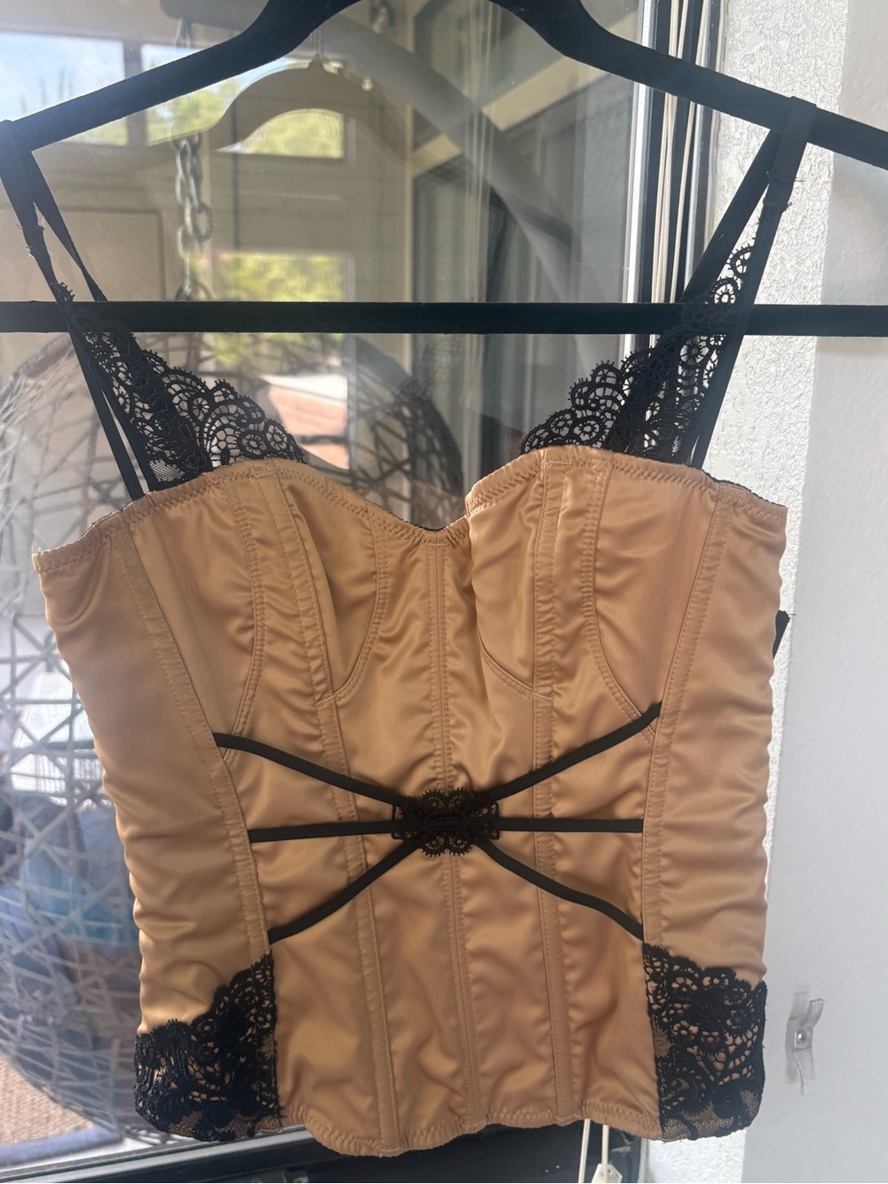 Vintage Chantelle Gold and Black Lace Corset Top